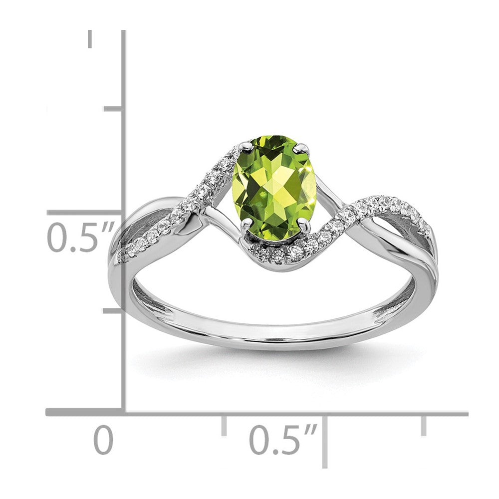 14K Weißgold Ring mit ovalem Peridot und echten Diamanten in Twist-Optik