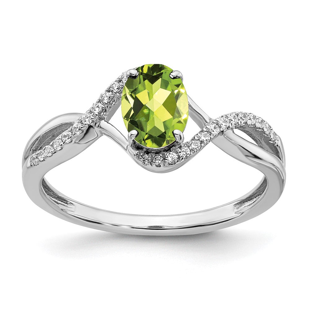 14K Weißgold Ring mit ovalem Peridot und echten Diamanten in Twist-Optik