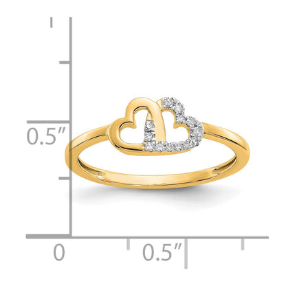 10K Gelbgold 10K Diamant Doppelt Herz Ring
