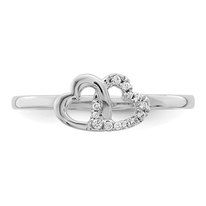 14K Weißgold Ring mit natürlichen Diamanten im Doppelherz-Design