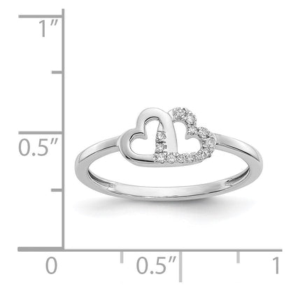 14K Weißgold Ring mit natürlichen Diamanten im Doppelherz-Design