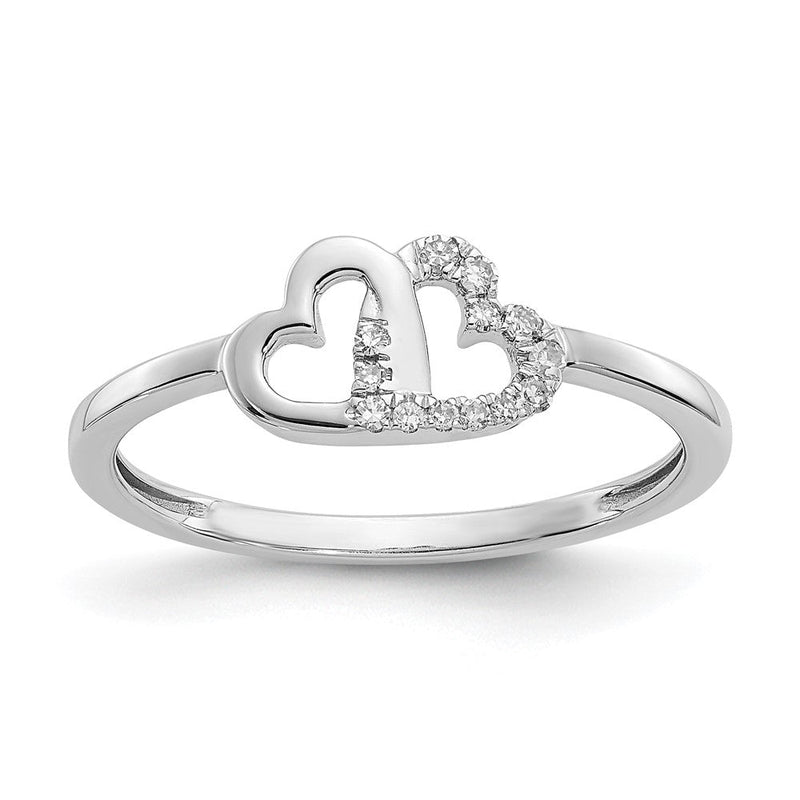 14K Weißgold Ring mit natürlichen Diamanten im Doppelherz-Design
