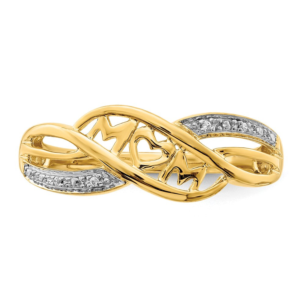 10K Gelb mit Rhodium 10K Diamant Mama Ring