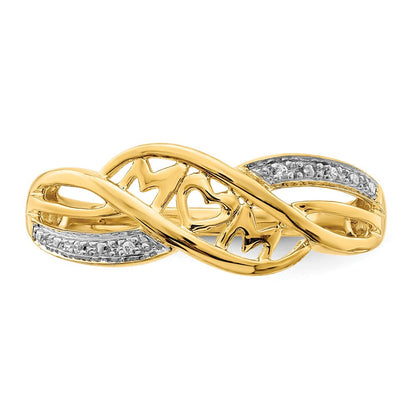 10K Gelb mit Rhodium 10K Diamant Mama Ring