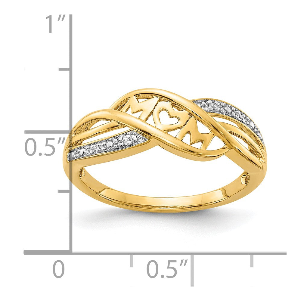 10K Gelb mit Rhodium 10K Diamant Mama Ring
