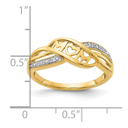 10K Gelb mit Rhodium 10K Diamant Mama Ring