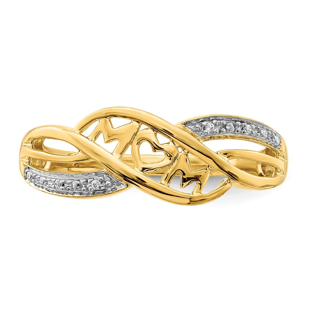 14K Gelbgold rhodiniert natürlicher Diamant "MOM" Ring