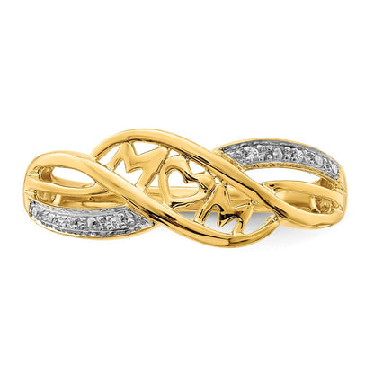 14K Gelbgold rhodiniert natürlicher Diamant "MOM" Ring