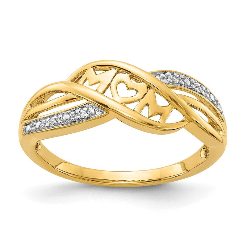 14K Gelbgold rhodiniert natürlicher Diamant "MOM" Ring