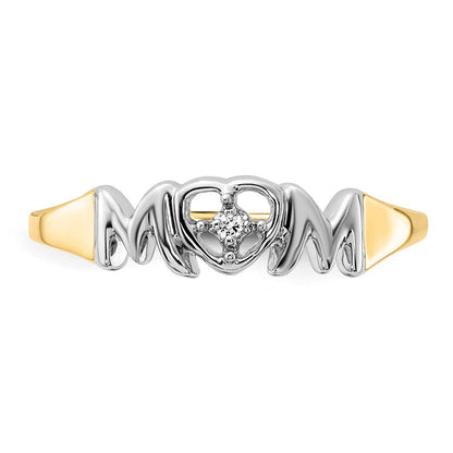 14K Gelbgold Ring mit natürlichem Diamant, rhodiniert – MOM