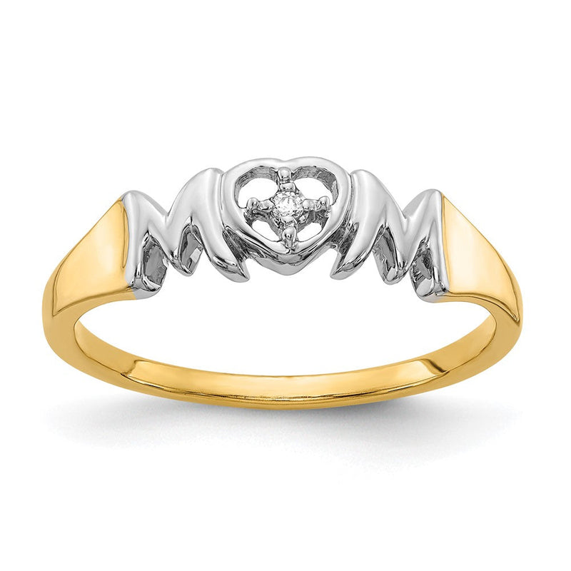 14K Gelbgold Ring mit natürlichem Diamant, rhodiniert – MOM
