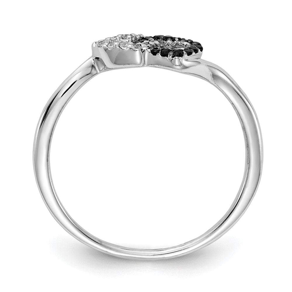 14K Weißgold Schwarz und Diamant Doppelt Herz Ring