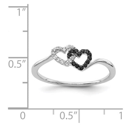 14K Weißgold Schwarz und Diamant Doppelt Herz Ring