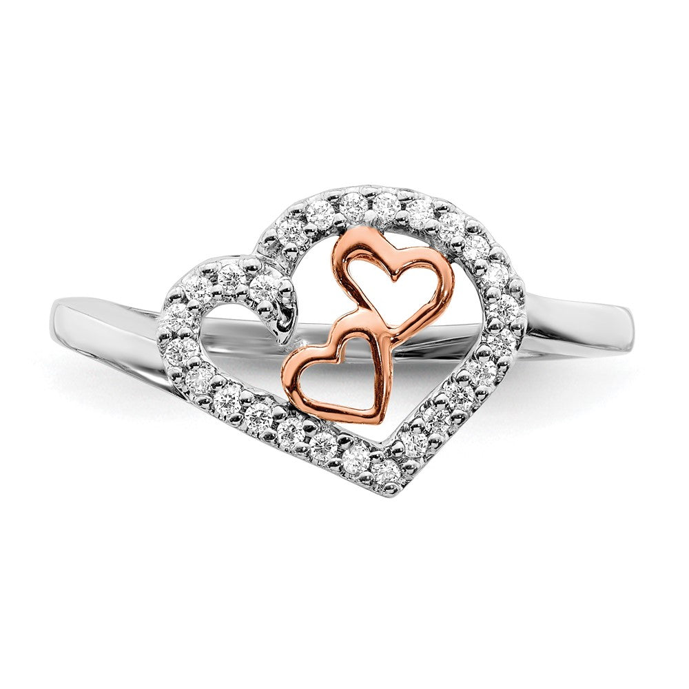 14K Weiß/ Roségold Weiß und Rose Diamant Herz Ring