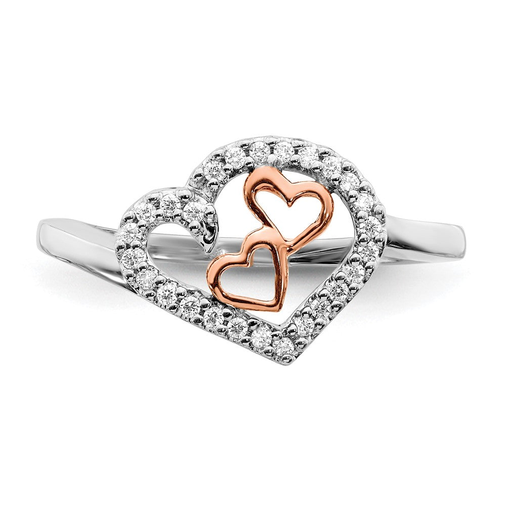14K Weiß- und Roségold Ring mit natürlichen Diamanten in Herzform