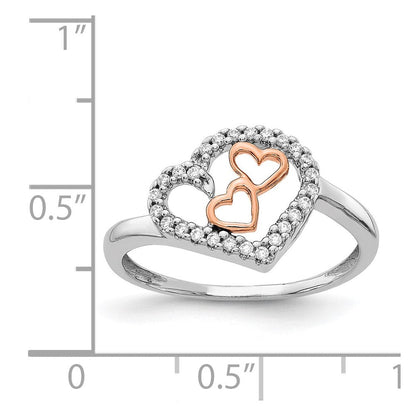 14K Weiß/ Roségold Weiß und Rose Diamant Herz Ring