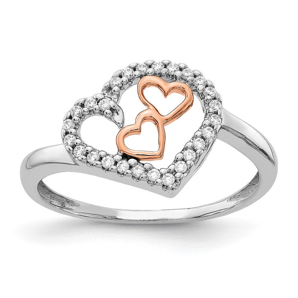14K Weiß/ Roségold Weiß und Rose Diamant Herz Ring