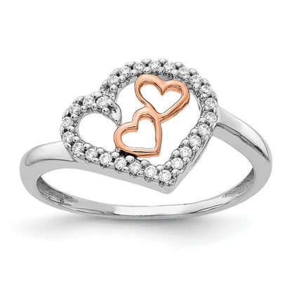 14K Weiß/ Roségold Weiß und Rose Diamant Herz Ring