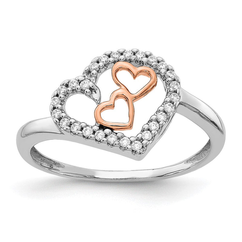 14K Weiß- und Roségold Ring mit natürlichen Diamanten in Herzform
