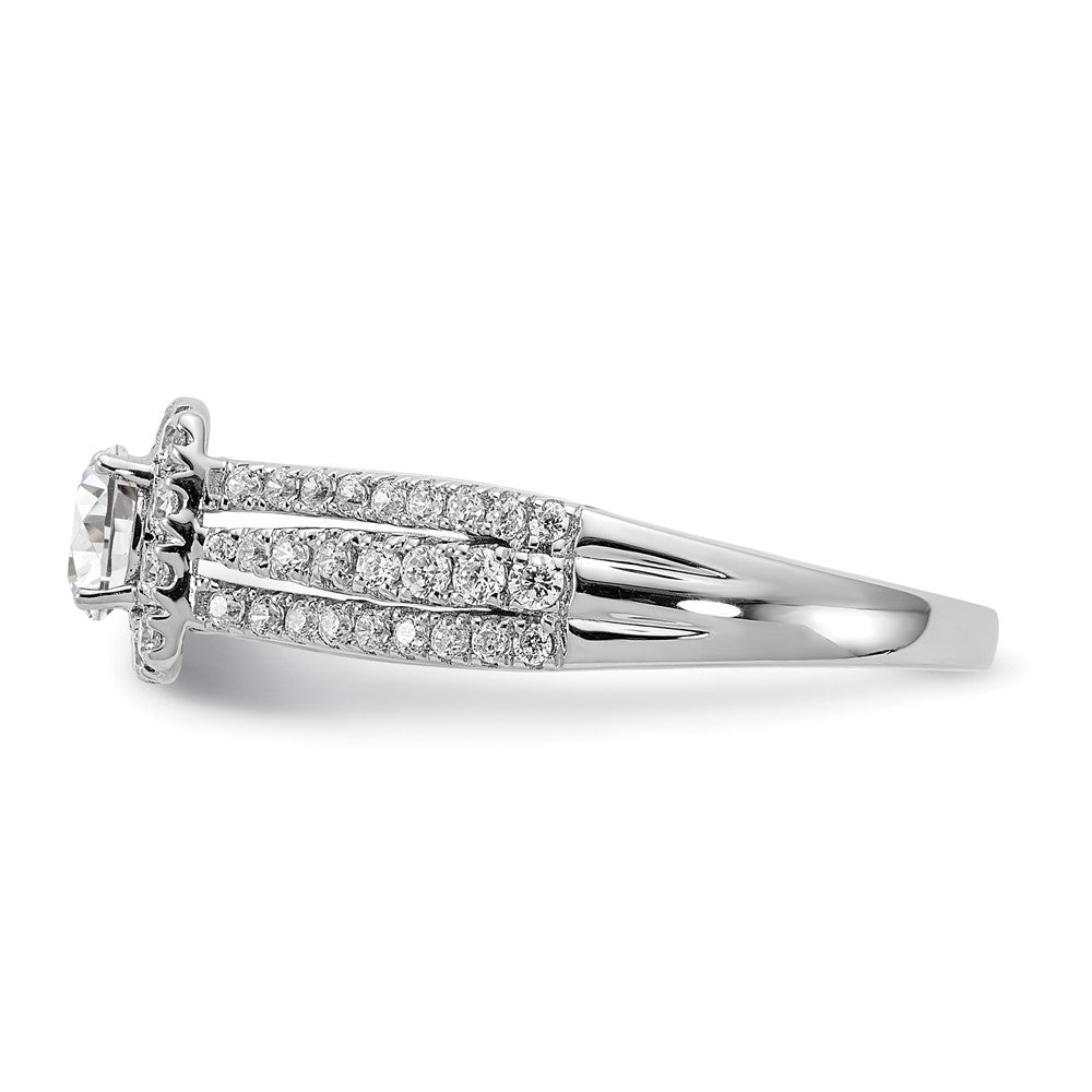 10K Weißgold Verlobungsring mit 1 ct. im Labor gezüchtetem Diamant, VS/SI+ G+, Rund, mit komplettem Halo