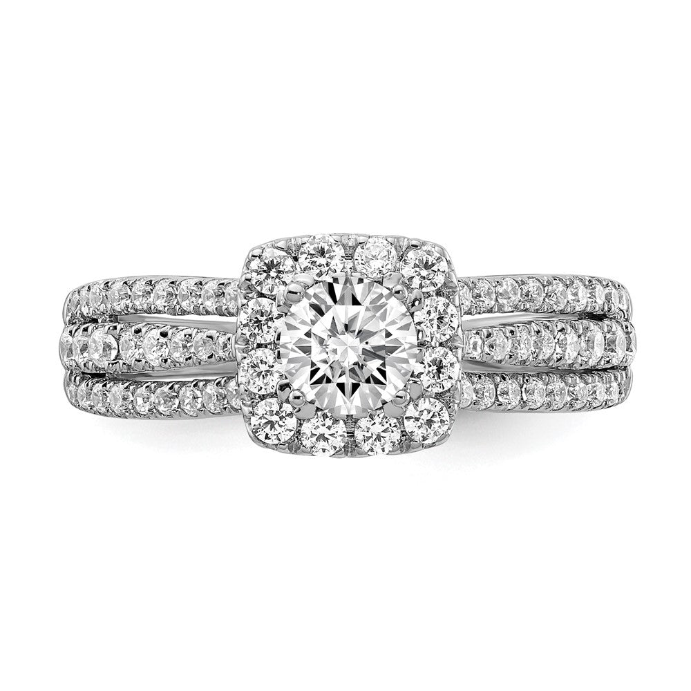 10K Weißgold Verlobungsring mit 1 ct. im Labor gezüchtetem Diamant, VS/SI+ G+, Rund, mit komplettem Halo