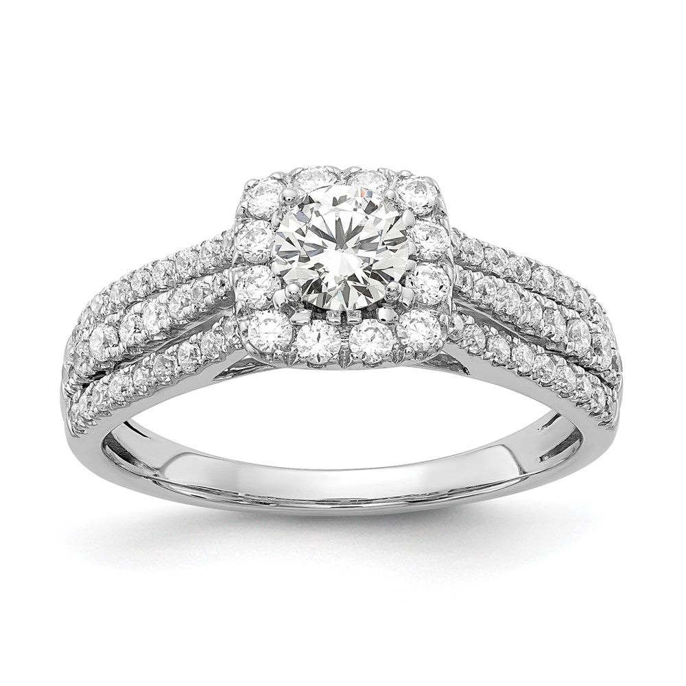 10K Weißgold Verlobungsring mit 1 ct. im Labor gezüchtetem Diamant, VS/SI+ G+, Rund, mit komplettem Halo