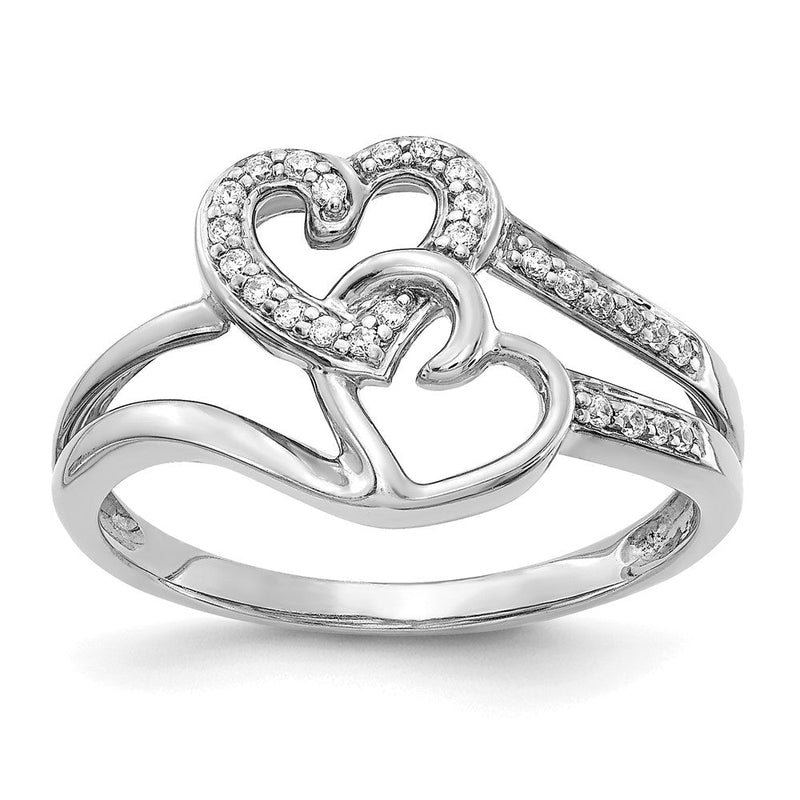 585 Weißgold Ring mit natürlichen Diamant-Herzen