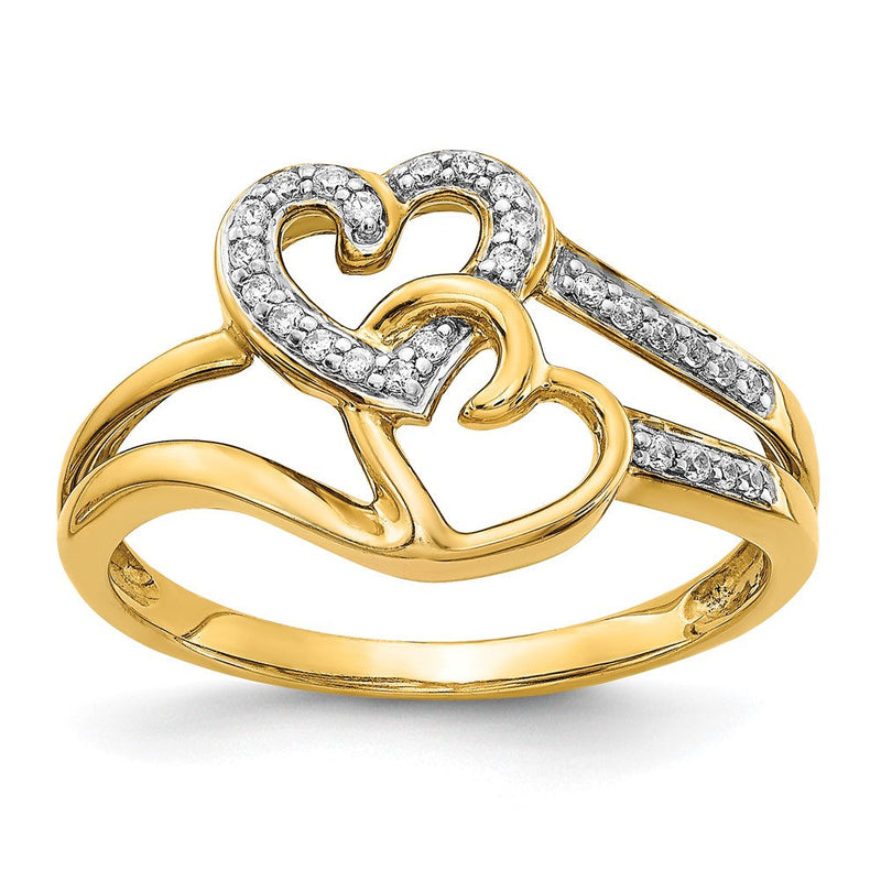14K Gelbgold Ring mit natürlichen Diamant-Herzen