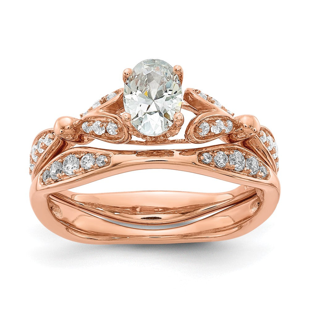 14K Roségold Zwei Herzen (holds 1/2 Karat (6.2x4.7mm) Oval Mittig) 1/4 Diamant Halbfassung Verlobungsring