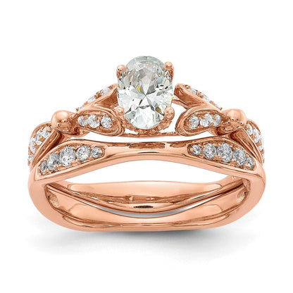 14K Roségold Zwei Herzen (holds 1/2 Karat (6.2x4.7mm) Oval Mittig) 1/4 Diamant Halbfassung Verlobungsring