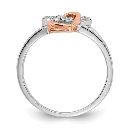14K Bicolor Weiß/ Roségold Diamant Doppelt Herz Ring