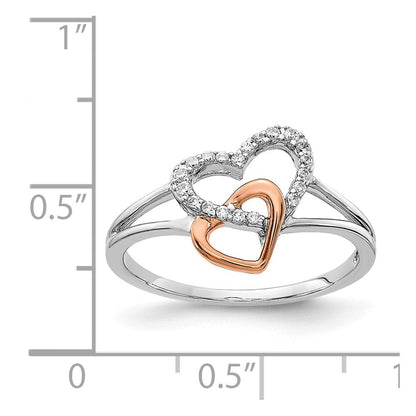 14K Bicolor Weiß/ Roségold Diamant Doppelt Herz Ring