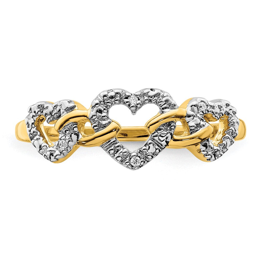 14K Gelbgold Diamant Dreifach Herz Ring