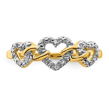 14K Gelbgold Diamant Dreifach Herz Ring