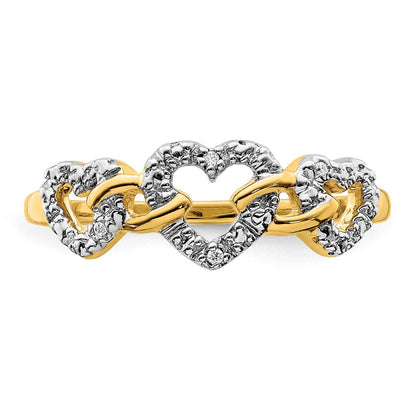 14K Gelbgold Ring mit dreifachem Herz und natürlichen Diamanten