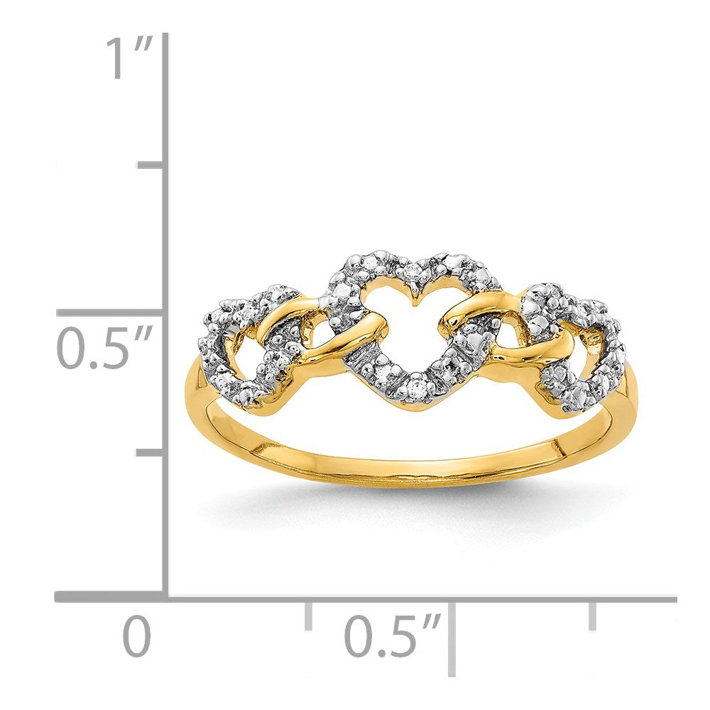 14K Gelbgold Diamant Dreifach Herz Ring