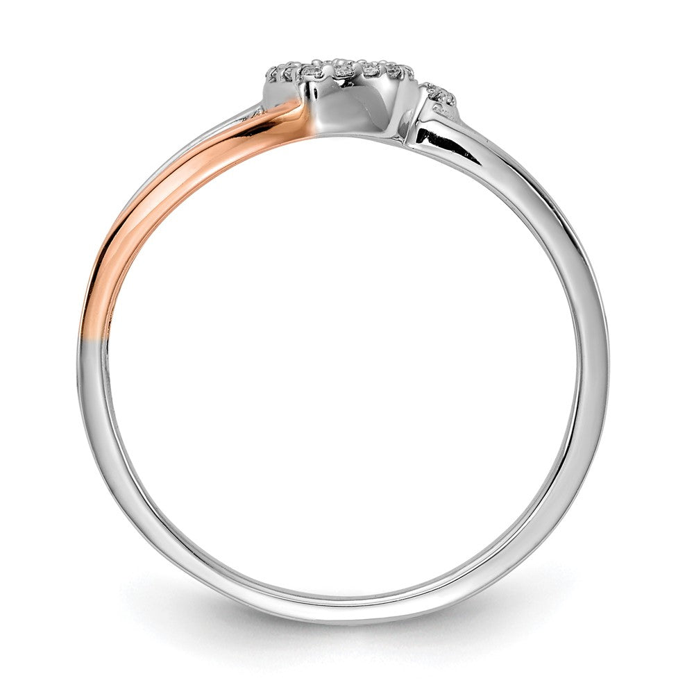 14K Bicolor Weiß und Roségold Diamant Poliert Doppelt Herz Ring