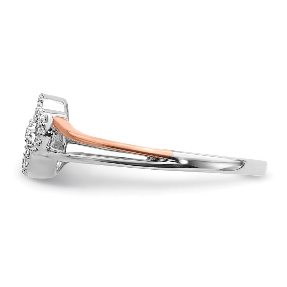 14K Bicolor Weiß und Roségold Diamant Poliert Doppelt Herz Ring