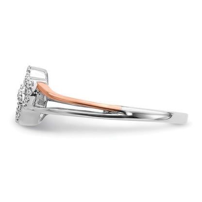 14K Bicolor Weiß und Roségold Diamant Poliert Doppelt Herz Ring