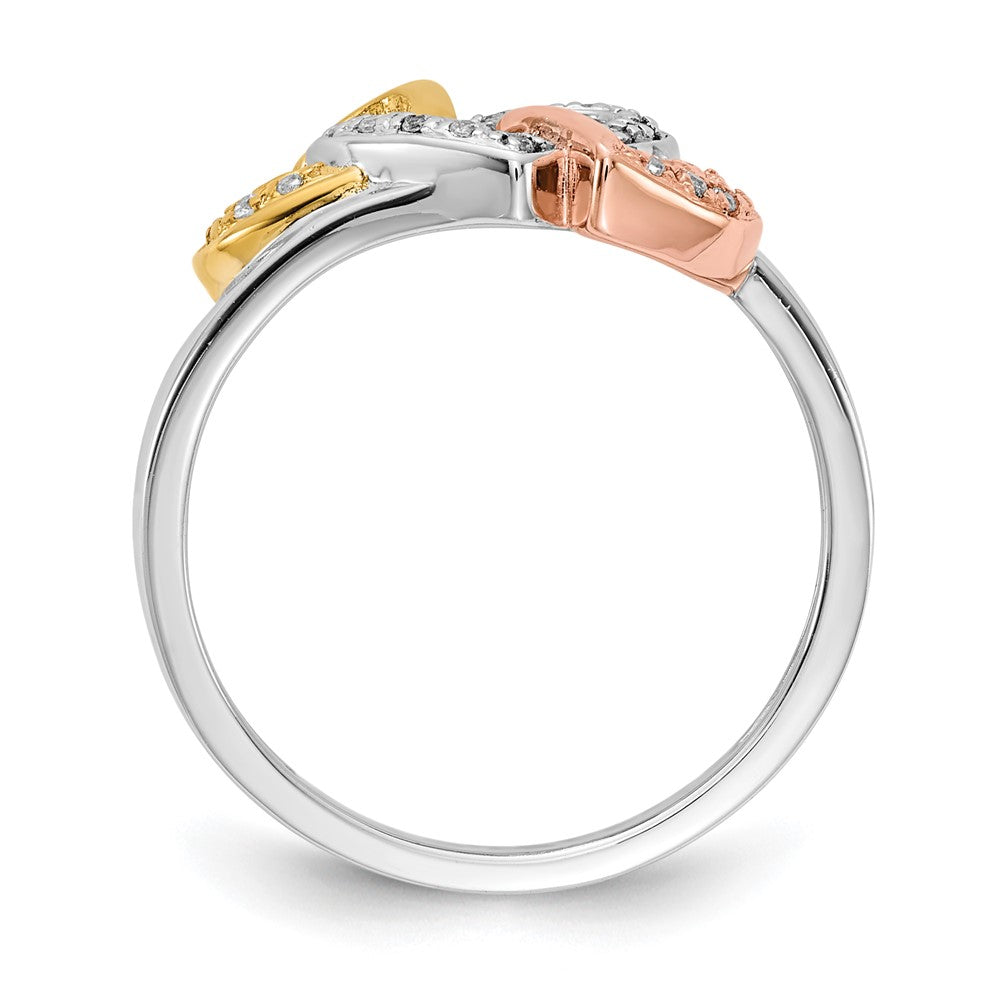 14K Tricolor Diamant Dreifach Herz Ring