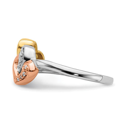14K Tricolor Diamant Dreifach Herz Ring