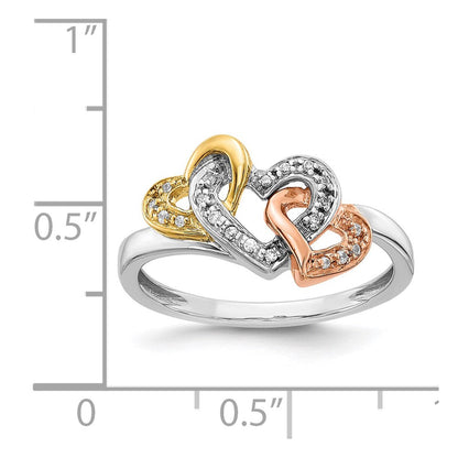 14K Tricolor Diamant Dreifach Herz Ring