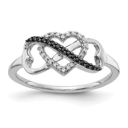 10K Weißgold 10K Schwarz und Diamant Unendlichkeit Herz Ring