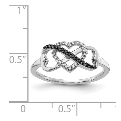 14K Weißgold Schwarz und Weiß Diamant Unendlichkeit und Herz Ring