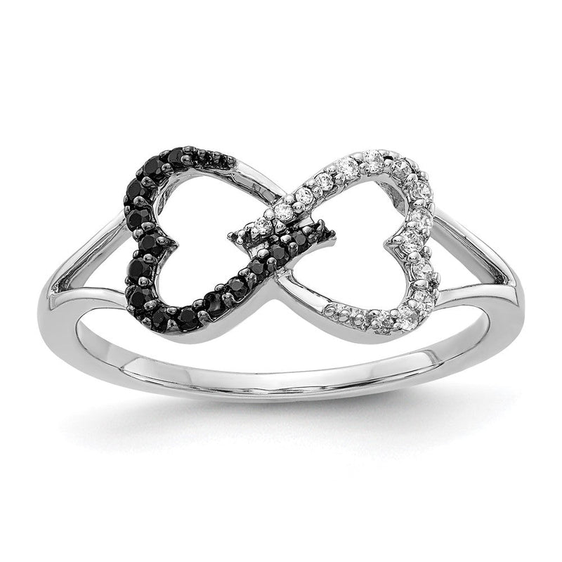 14K Weißgold Ring mit Unendlichkeitsherz aus schwarzen und weißen natürlichen Diamanten