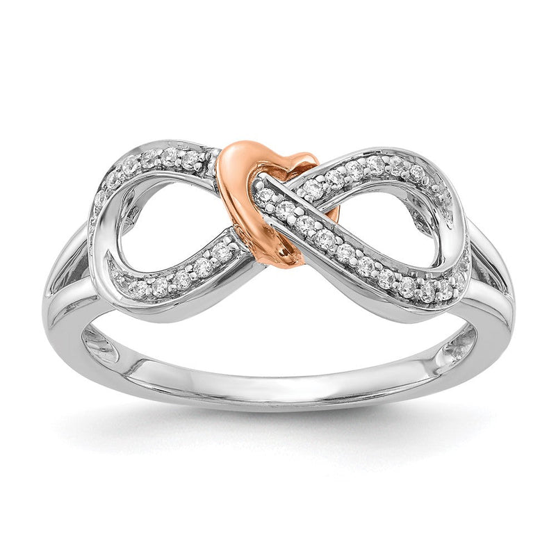 14K Bicolor-Gold Ring mit natürlichen Diamanten, Unendlichkeitssymbol und Herz