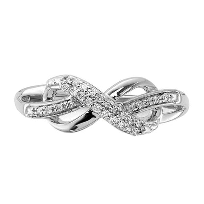 14K Weißgold Ring mit 0,1 ct. Labor gezüchteten Diamanten VS/SI+ G+ mit Unendlichkeitssymbol