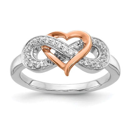 14K Bicolor-Gold Ring mit natürlichem Diamant-Herz und Unendlichkeitssymbol
