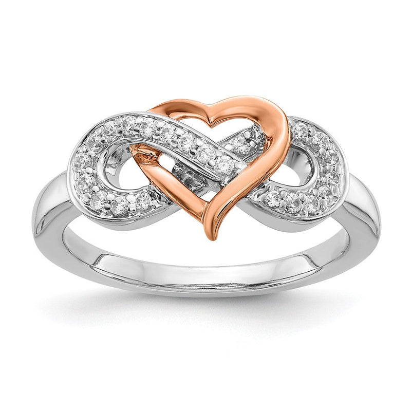 14K Bicolor-Gold Ring mit natürlichem Diamant-Herz und Unendlichkeitssymbol
