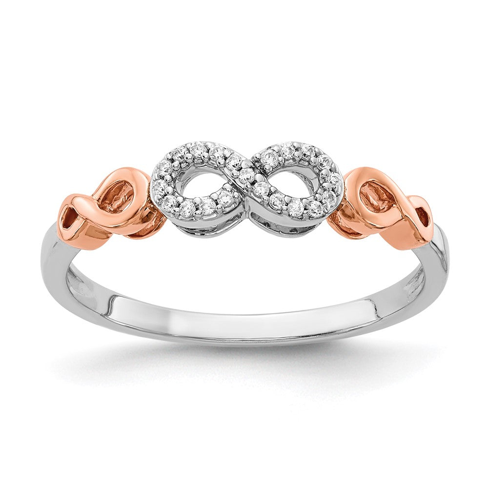 14K Roségold mit Weißrhodium Unendlichkeits-Ring mit natürlichen Diamanten